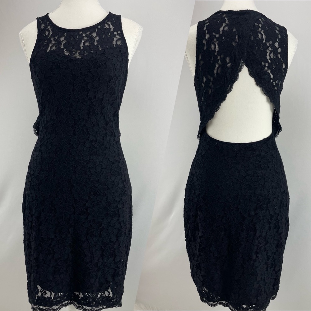 Express Lace Body Con Fitted Dress W/Cut Out Open Back, Small